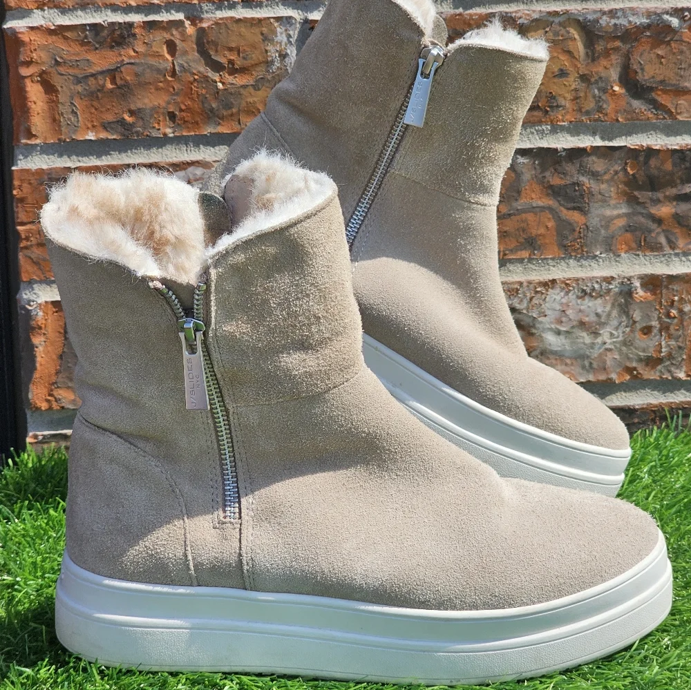 J/Slides Tristan Suede Taupe Faux Inter Lining, Women's Size 8 - Picture 4 of 11